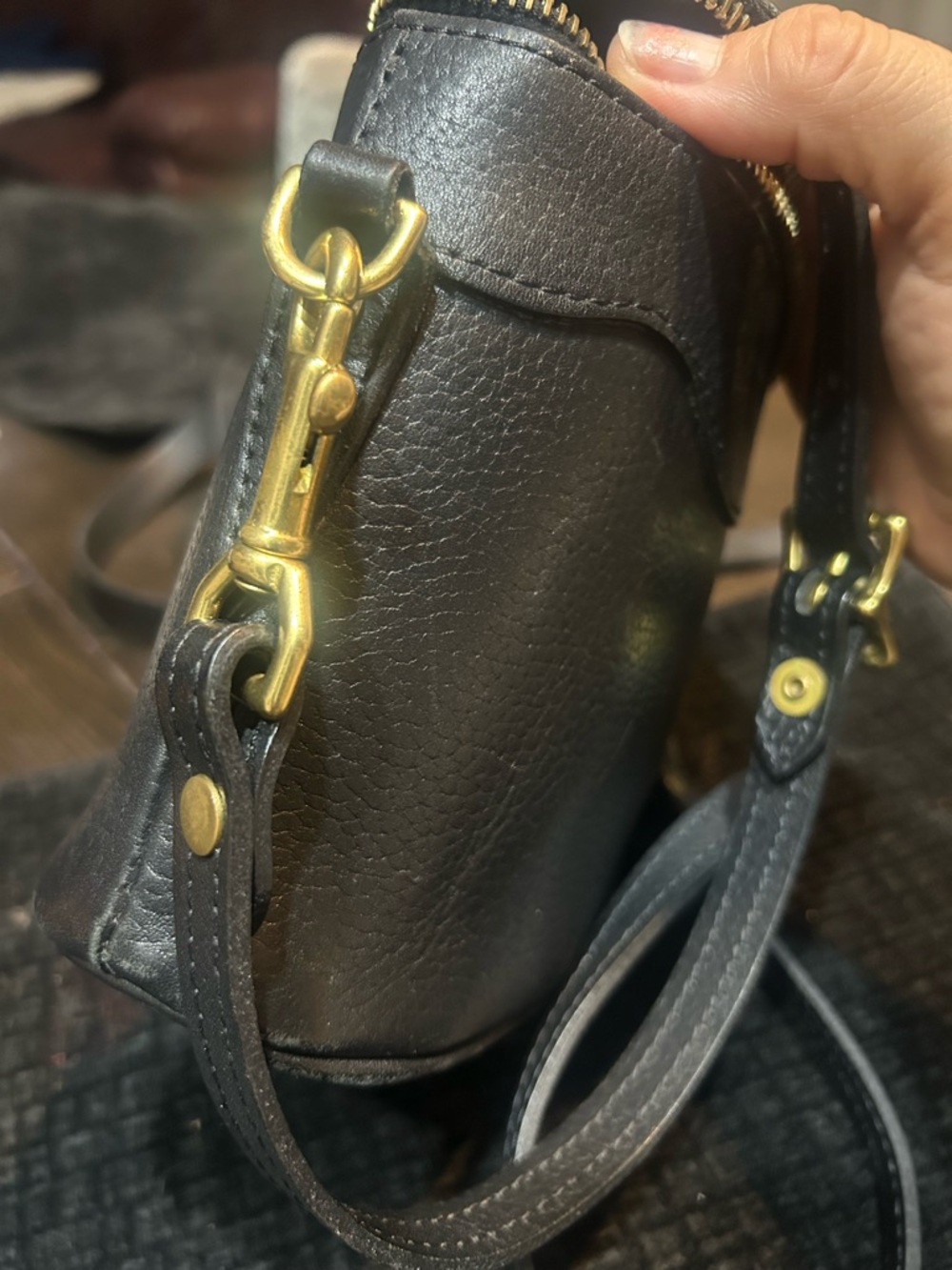 The Black Pebbled Leather Camera Bag with Gold Hardware - Picture 11 of 14
